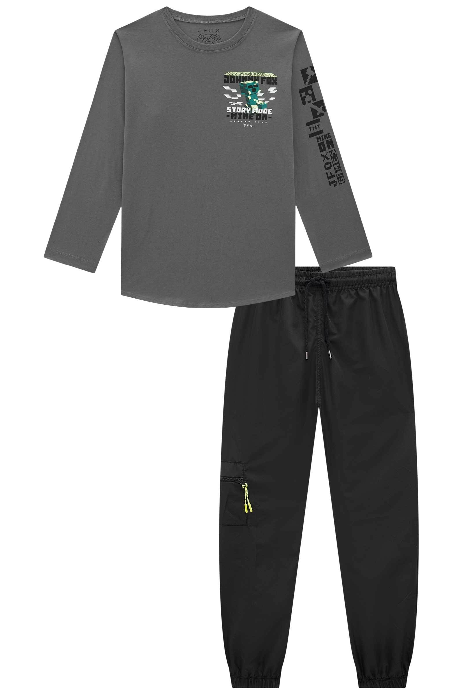 Conjunto de Camiseta em Meia Malha e Calça Jogger em Nylon Aspen 72010 Johnny Fox