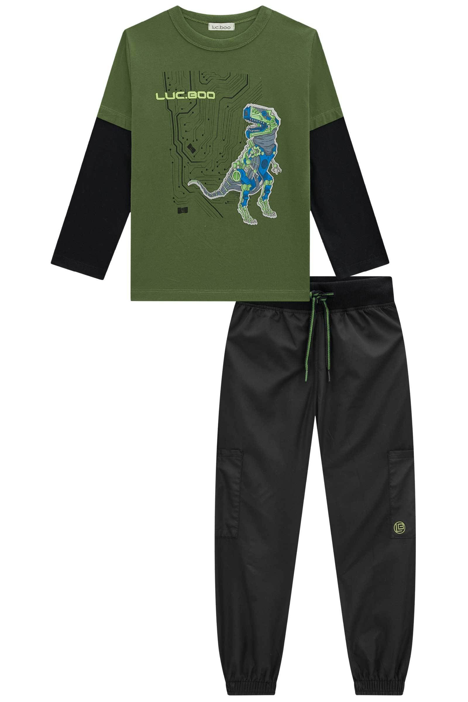 Conjunto de Camiseta em Meia Malha e Calça Jogger em Nylon Aspen 71262 LucBoo