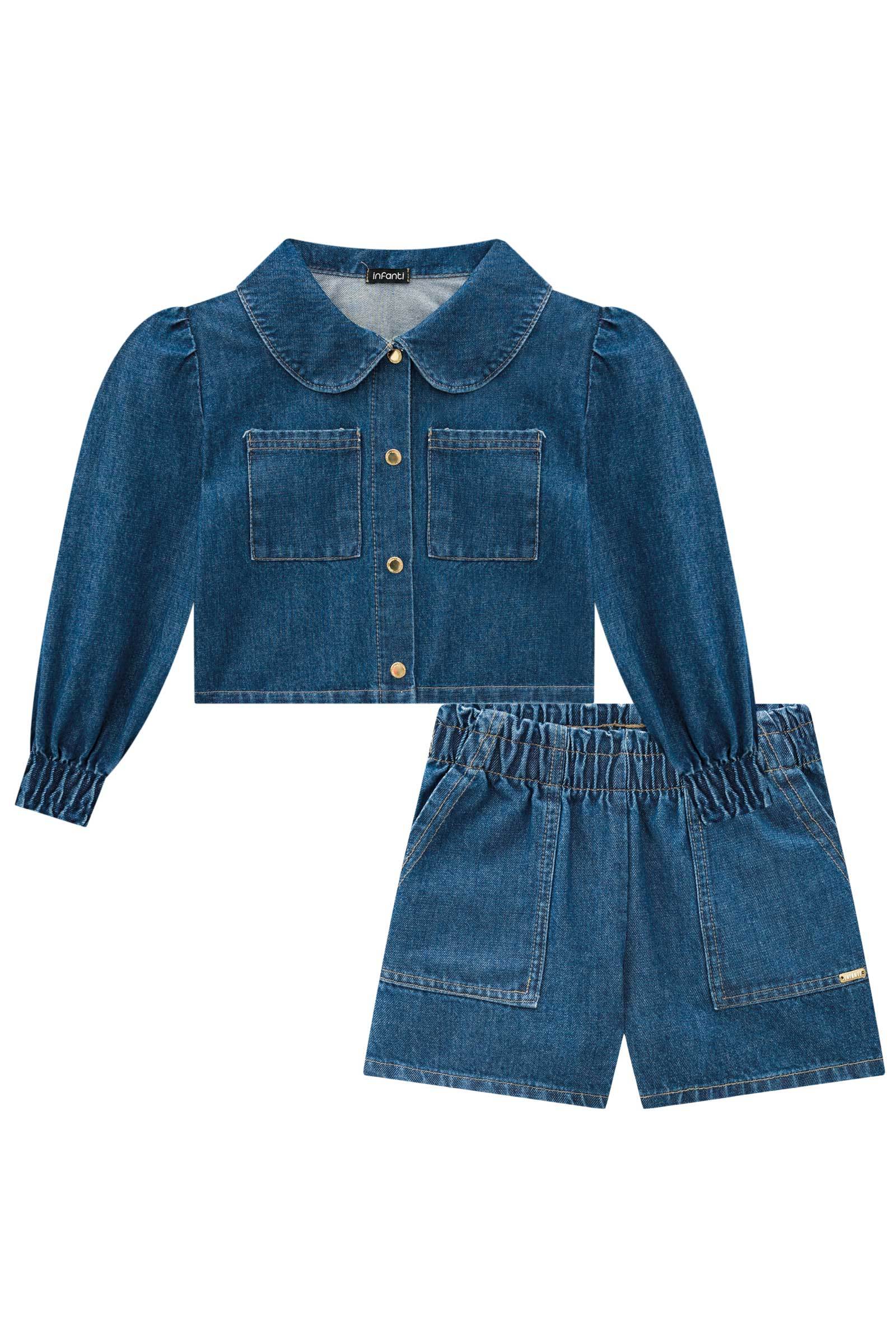 Conjunto de Jaqueta Boxy e Shorts em Jeans Arkansas 71784 Infanti