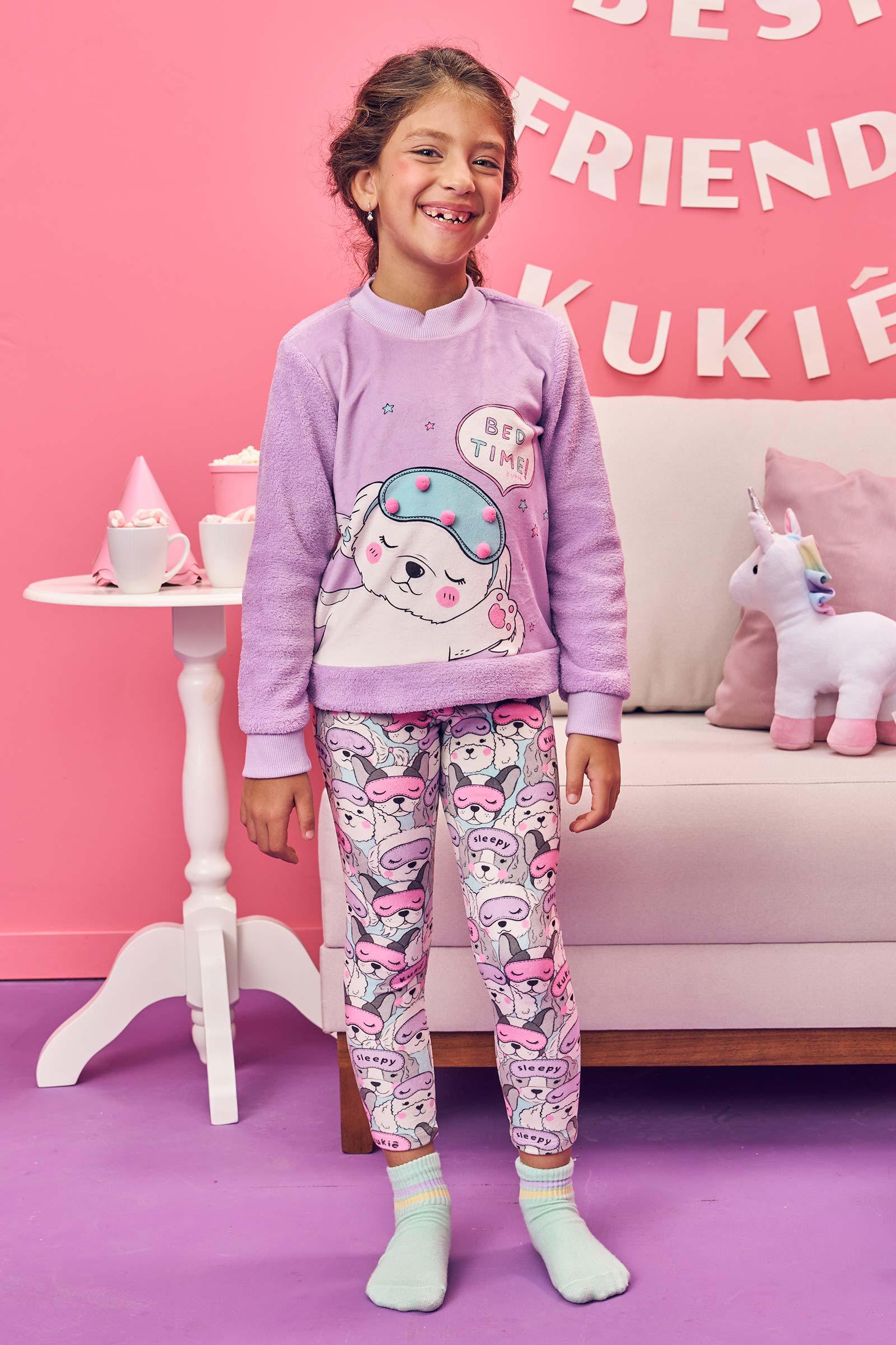 Conjunto de Pijama de Blusão em Fleece e Legging em Fleece Luxo 72284 Kukiê